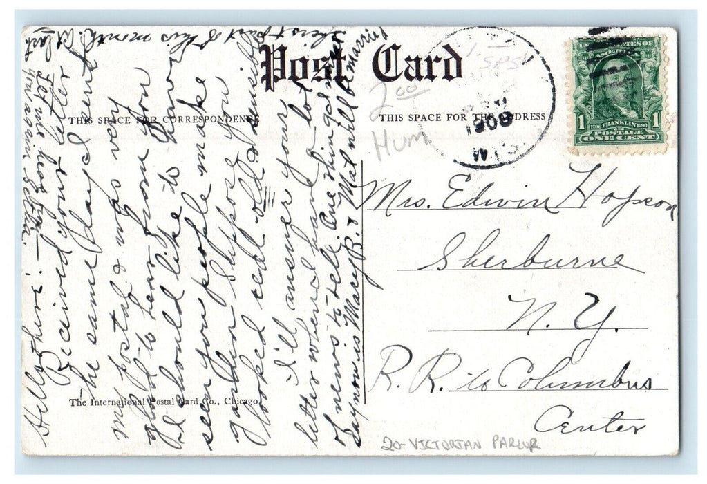 1908 Victorian Parlor Couple Baby Marriage Arithmetic Posted Antique Postcard