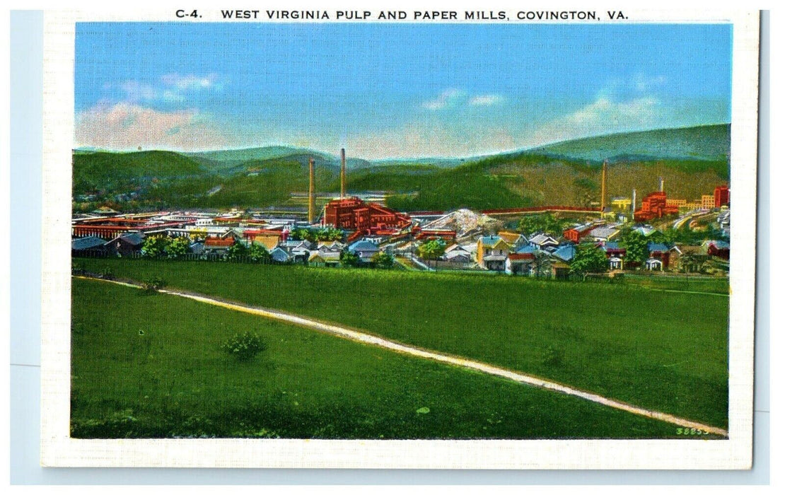 Bird's Eye View Of West Virginia Pulp And Paper Mills Covington VA Postcard