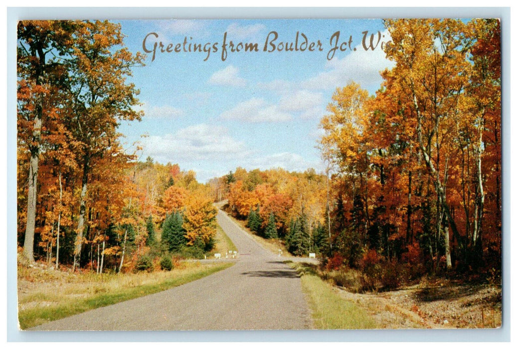 c1960s Way North Greetings from Boulder Junction Wisconsin WI Postcard