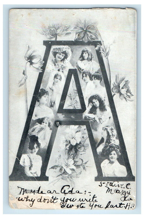 c1905 Beautiful Victorian Girls Large Letter A Posted Antique Postcard