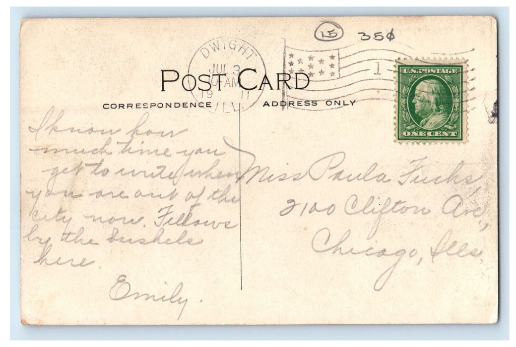 1911 Oughton's Park Bridge Dwight Illinois IL Posted Antique Postcard