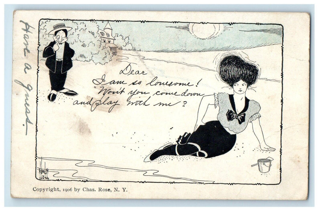 1906 Victorian Hair Boy Girl Beach Romantic Schenectady New York NY Postcard