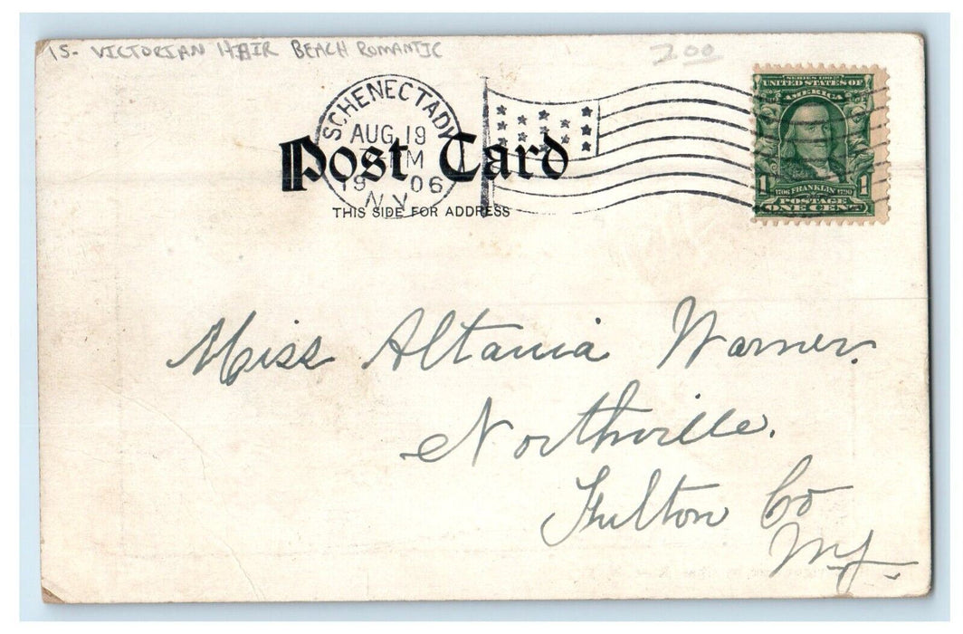 1906 Victorian Hair Boy Girl Beach Romantic Schenectady New York NY Postcard