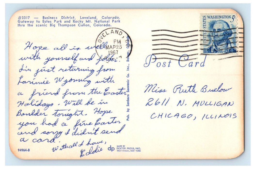 1967 Business District, Gateway to Estes Park Loveland Colorado CO Postcard