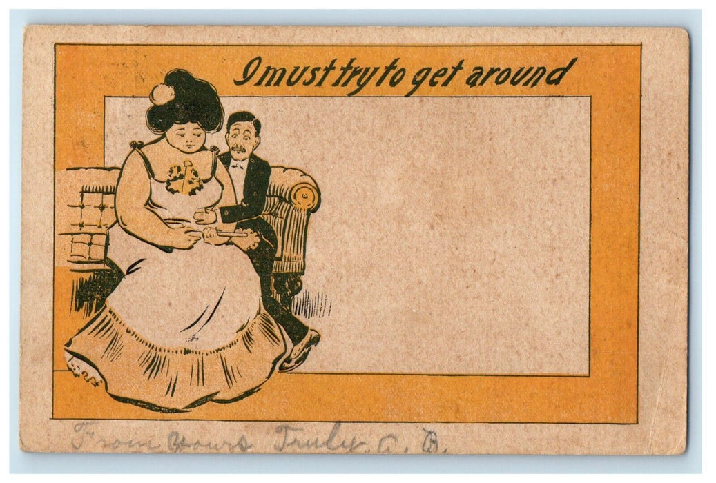 1906 A Couple Sitting Couch Fat Woman Jerusalem New York NY Antique Postcard