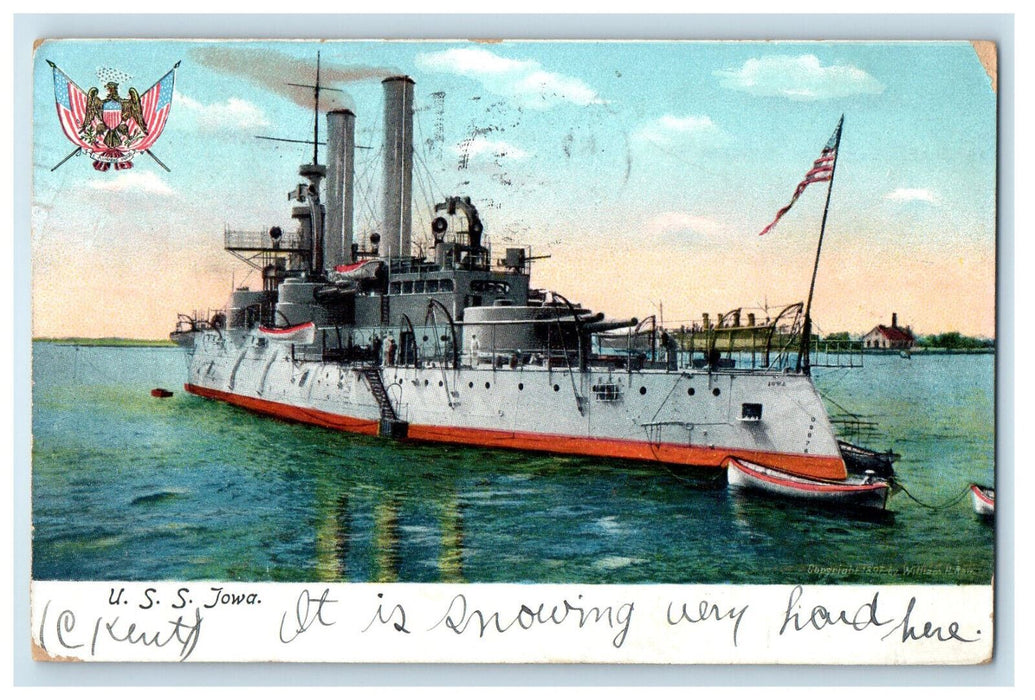 1906 USS Jowa Steamship View Boston Massachusetts MA Cancel Postcard