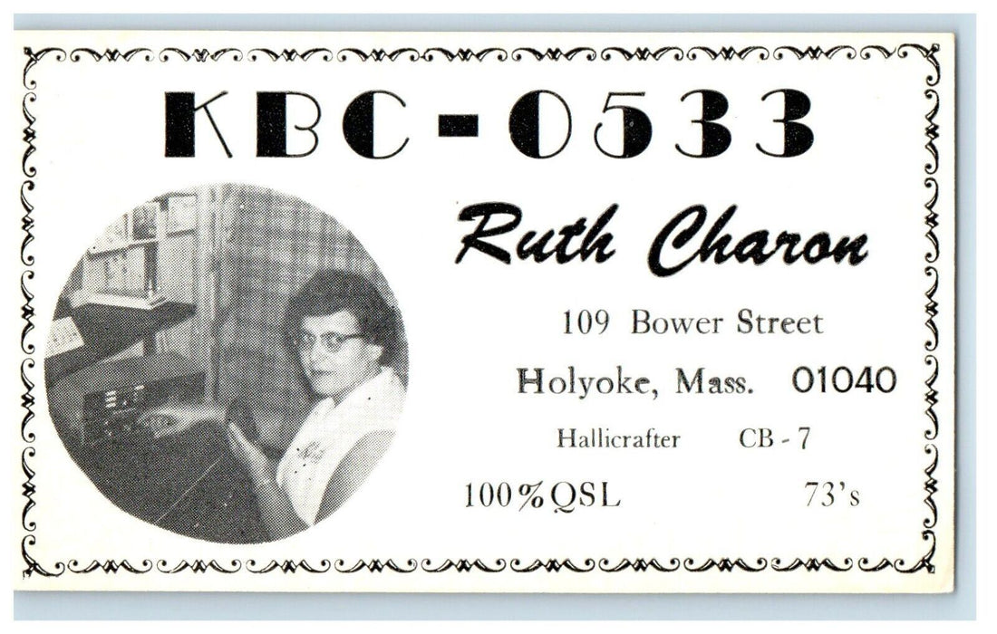 KBC-0533 QSL Ham Radio Ruth Charon Holyoke Massachusetts MA Postcard