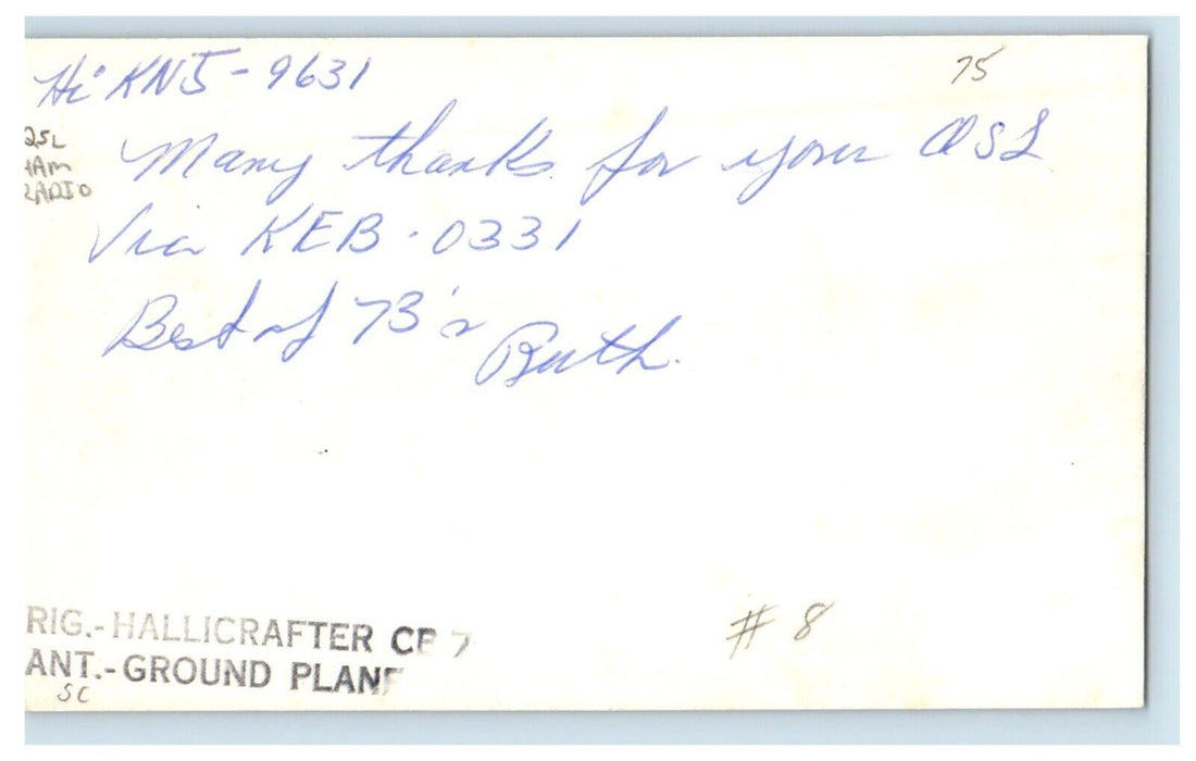 KBC-0533 QSL Ham Radio Ruth Charon Holyoke Massachusetts MA Postcard