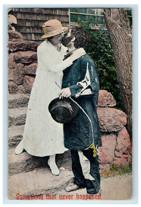 1919 Girl Boy Kissing Something That Never Happened Hobo Homeless Postcard