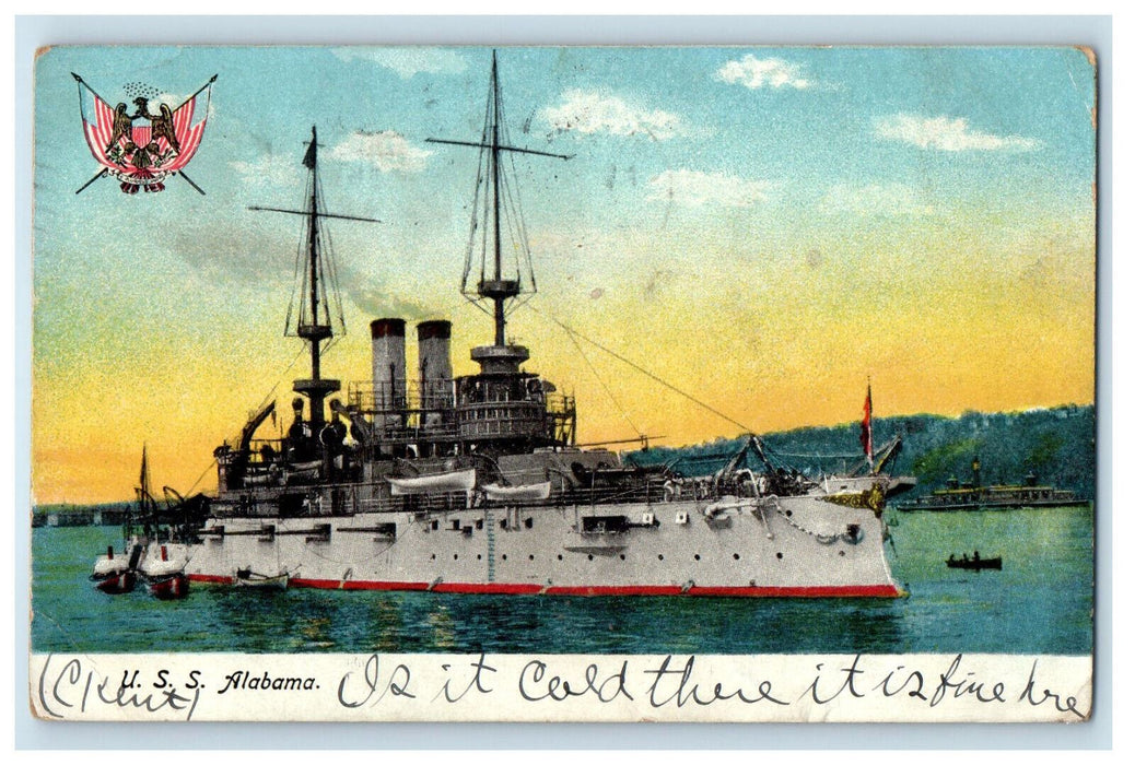 1906 USS Alabama Steamship View Boston Massachusetts MA Cancel Postcard