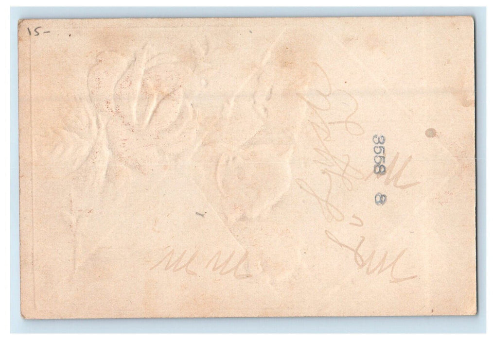 c1905 Three Cute Kitten Cats Red Rose Envelope Embossed Unposted  Postcard
