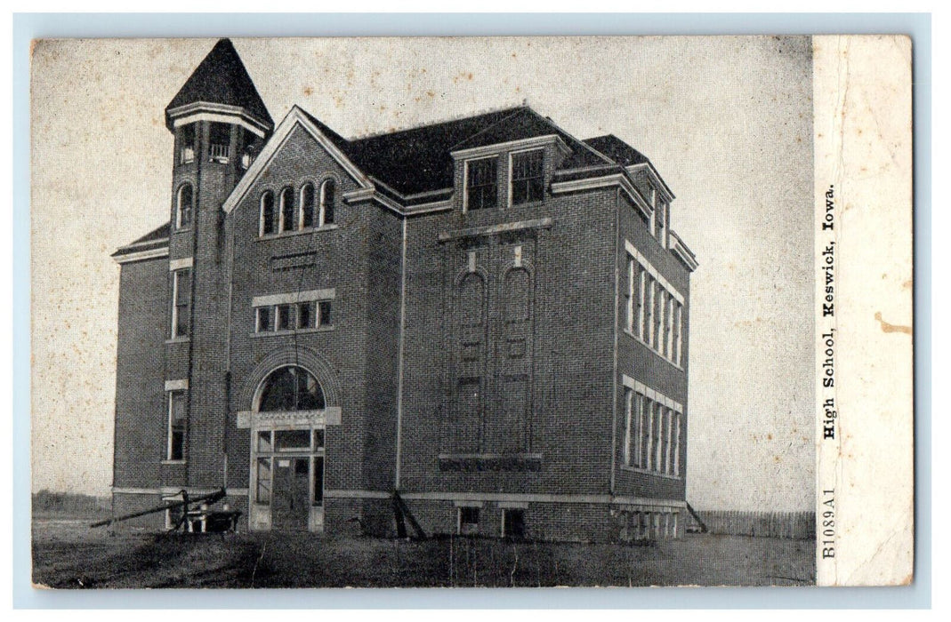 1911 High School Building, Keswick Iowa IA Posted Antique Postcard