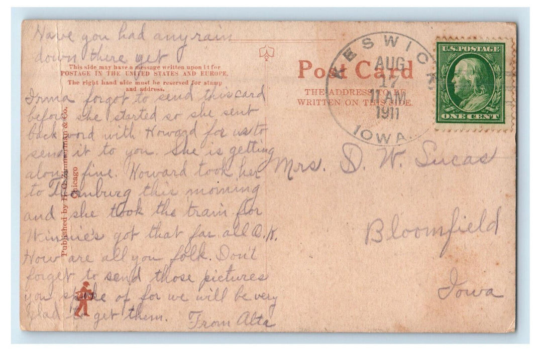 1911 High School Building, Keswick Iowa IA Posted Antique Postcard
