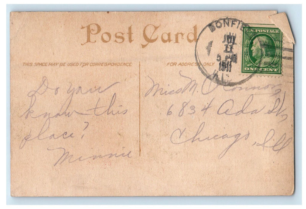 1911 East Avenue Looking North Bonfield Illinois IL Antique Posted Postcard