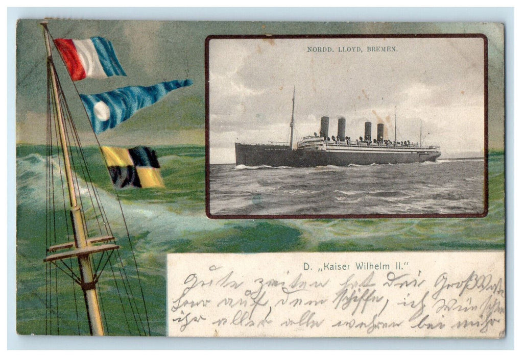 1905 Nordd Lloyd Bremen D Kaiser Steamship Wilhelm II Posted Postcard