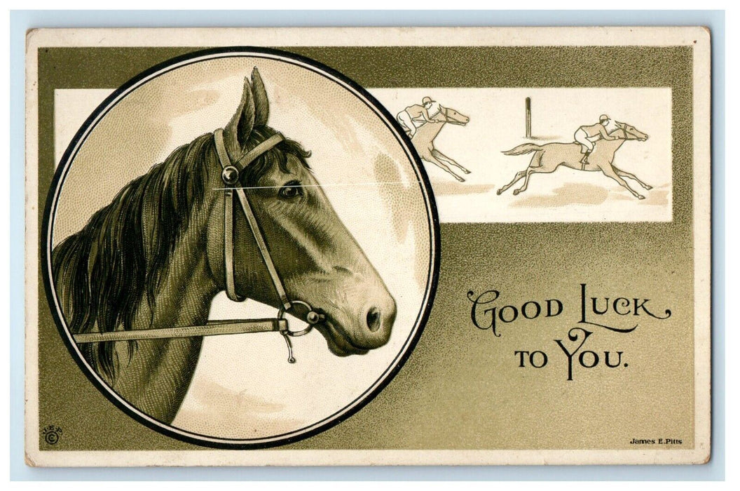 1917 Horse Racing Good Luck To You Lebanon Church Virginia VA Antique Postcard