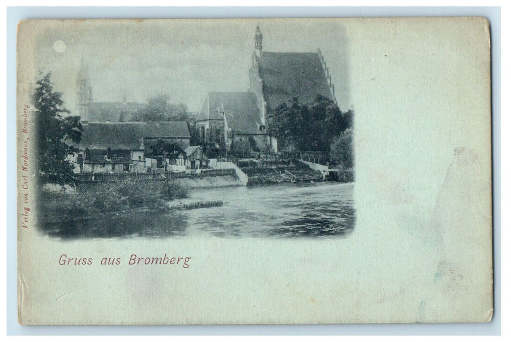 c1905 View of River and Houses, Gruss Aus Bromberg Germany DE Foreign Postcard