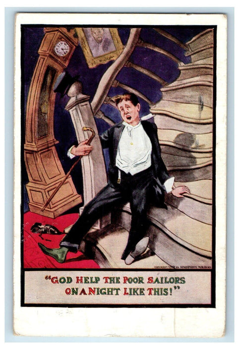 1911 Man Drunk Dizzy Poor Sailors Clock Galveston Texas TX Antique Postcard