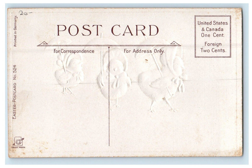 c1910's Happy Easter Greetings Three Chicks Umbrella Embossed Antique Postcard