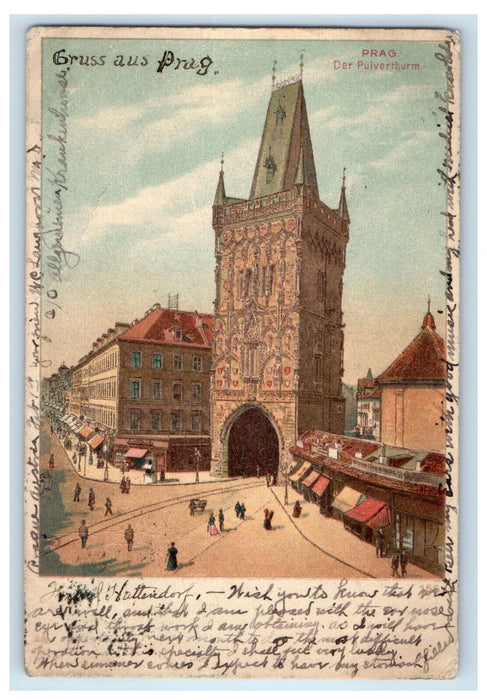 c1905 Gruss Aus Prag Der Pulverthurm Prague, Czech Republic Vintage Postcard