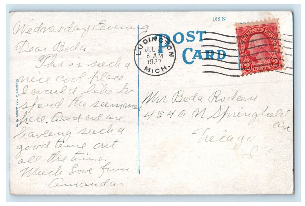 1927 Public Library Ludington Michigan MI Posted Vintage Postcard
