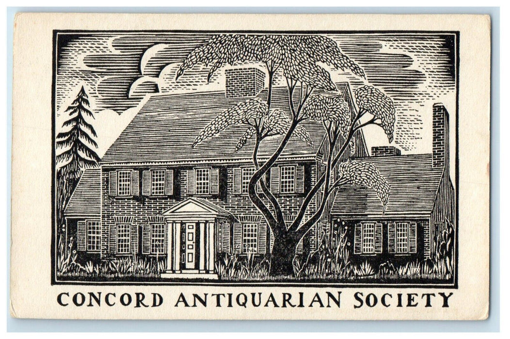 c1910's Concord Antiquarian Society Woodblock Print Massachusetts MA Postcard