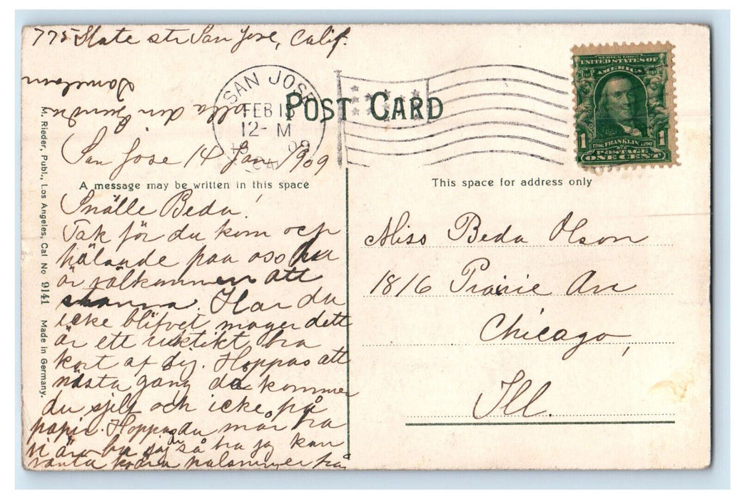1909 Santa Clara Street Looking West San Jose California CA Postcard