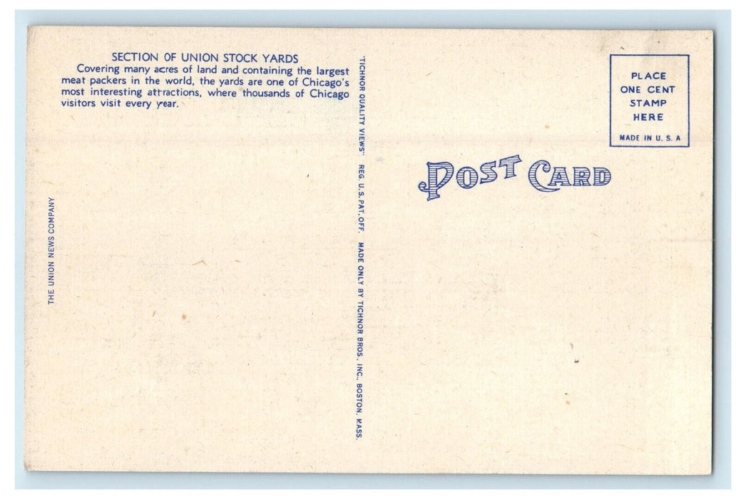 c1920s Section of Union Stock Yards Chicago Illinois IL Union News Postcard