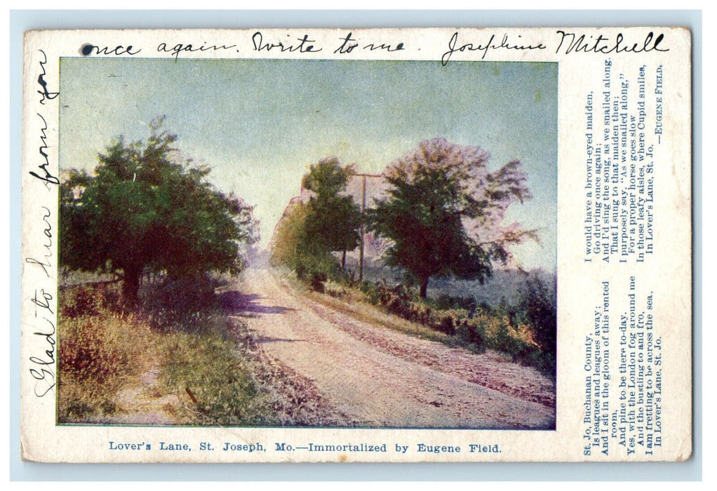 1907 Lover's Lane St. Joseph Missouri MO Immortalized By Eugene Field Postcard