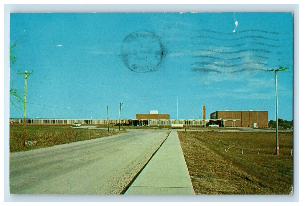 1961 Carrolton Missouri MO, Road Way Entrance Car High School Building Postcard