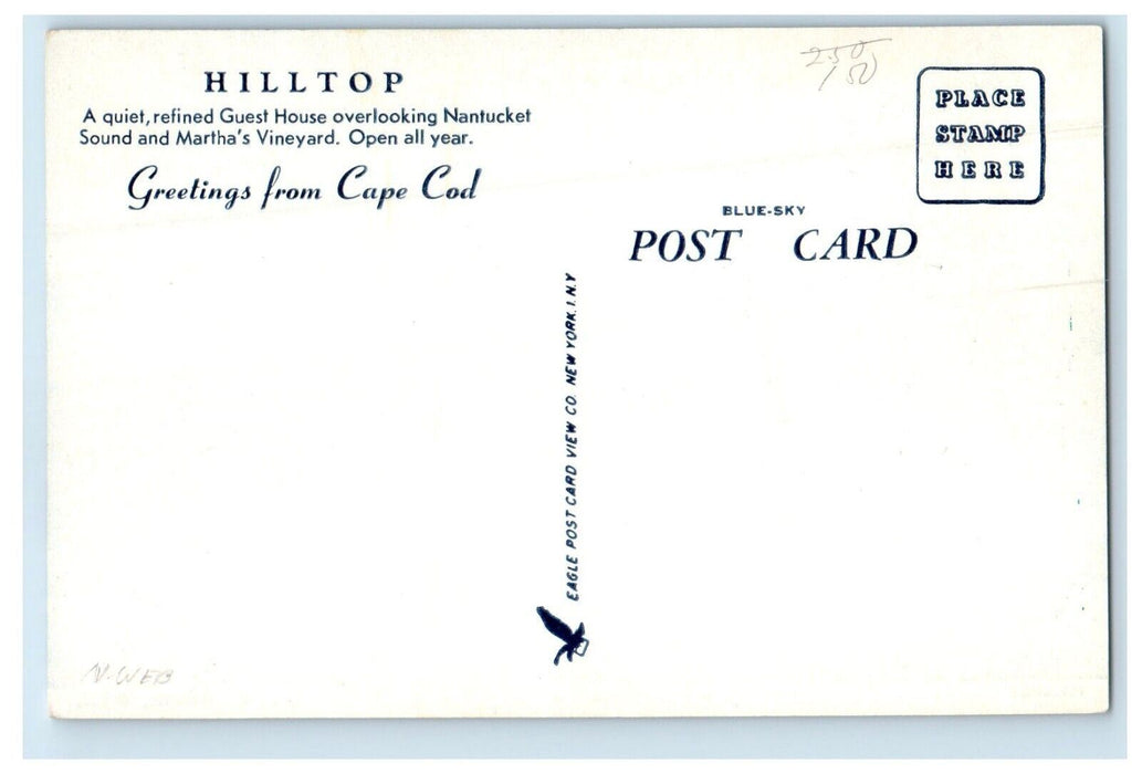 Hilltop Guest House Vineyard Woods Hole Road Falmouth Massachusetts MA Postcard