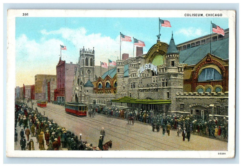 1931 Road Scene, Coliseum in Chicago Illinois IL Posted Vintage Postcard