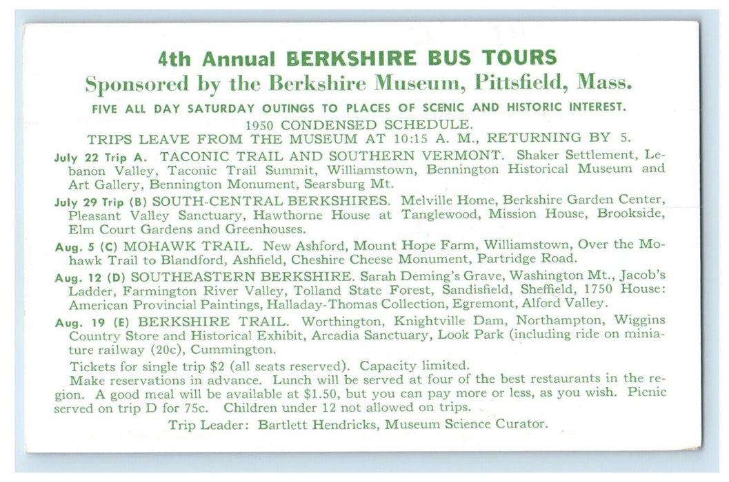 Pittsfield MA, Looking South Towards Stafford Hill Cheshire Bus Tours Postcard