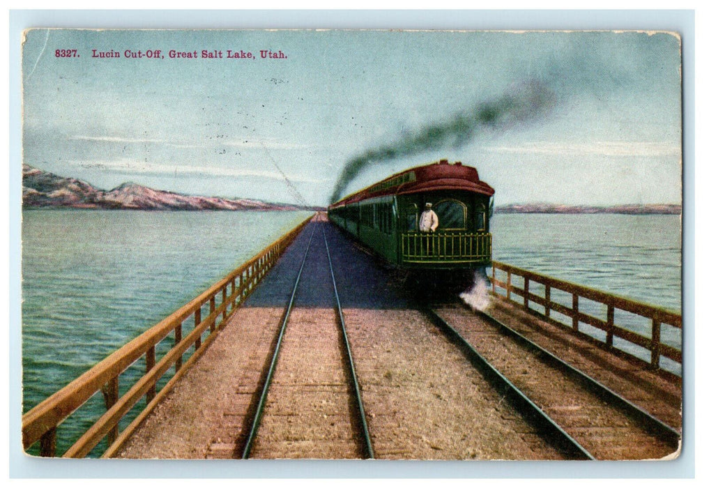 1909 Salt Lake Utah UT Locomotive Train in Lucin Cut-Off Posted Postcard