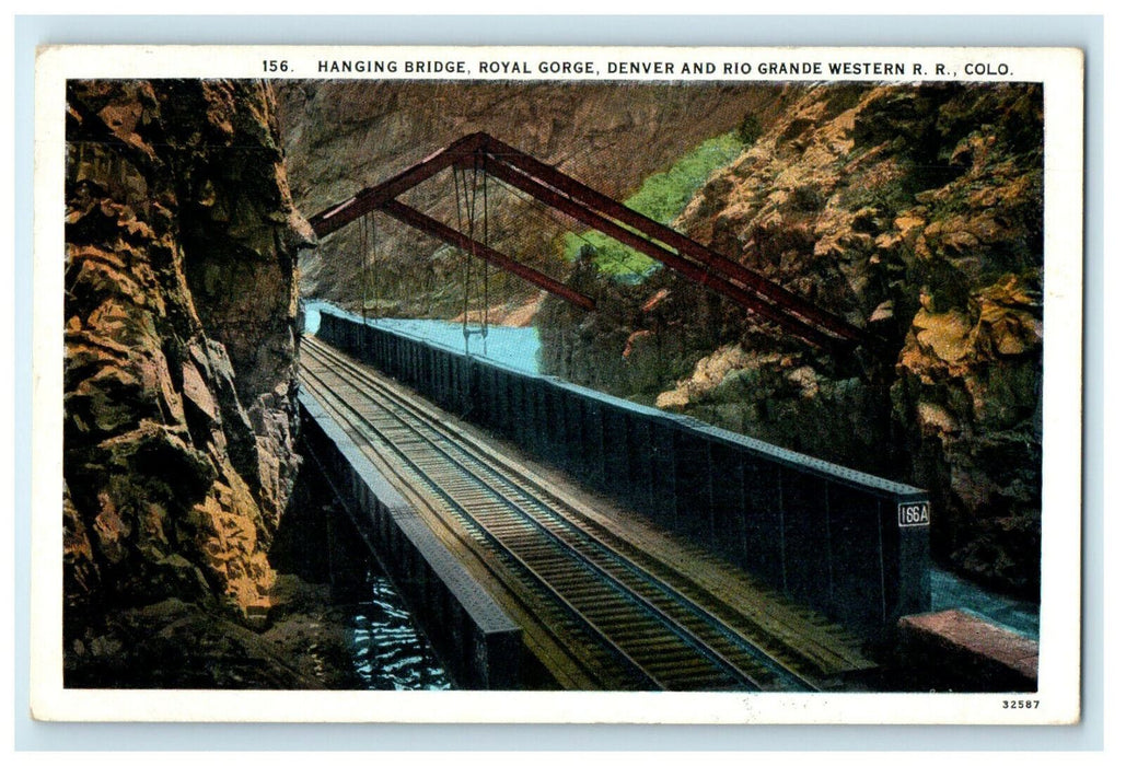 c1930s Hanging Bridge Royal Gorge, Denver & Rio Grande Western Railroad Postcard