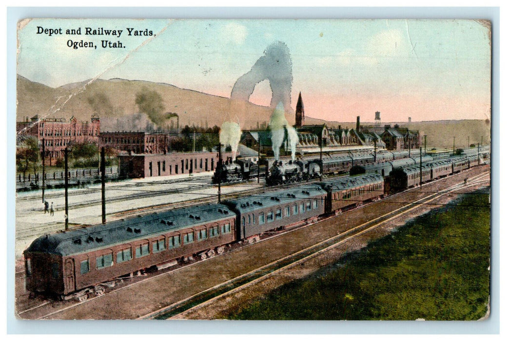 c1920s Depot and Railway Yards, Ogden Utah UT Unposted Postcard