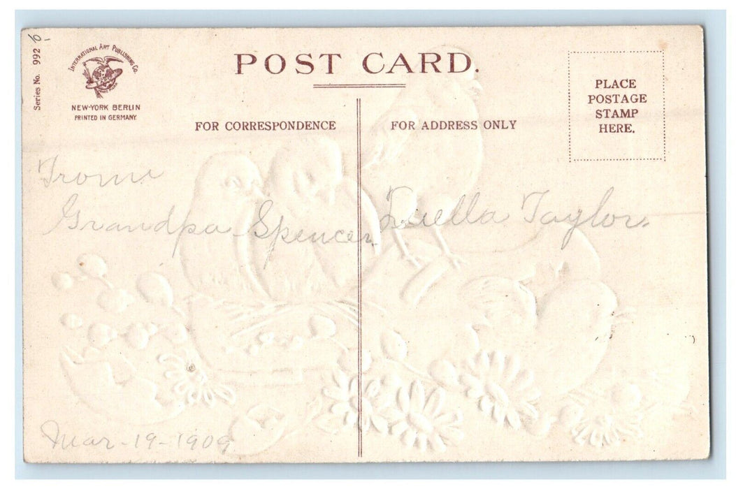 c1910's Easter Hatched Egg Chicks Flowers Clapsaddle (?) Embossed Postcard