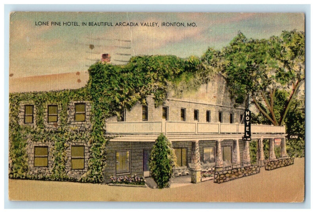 1954 Lone Pine Hotel Street View Ironton Missouri MO Posed Vintage Postcard