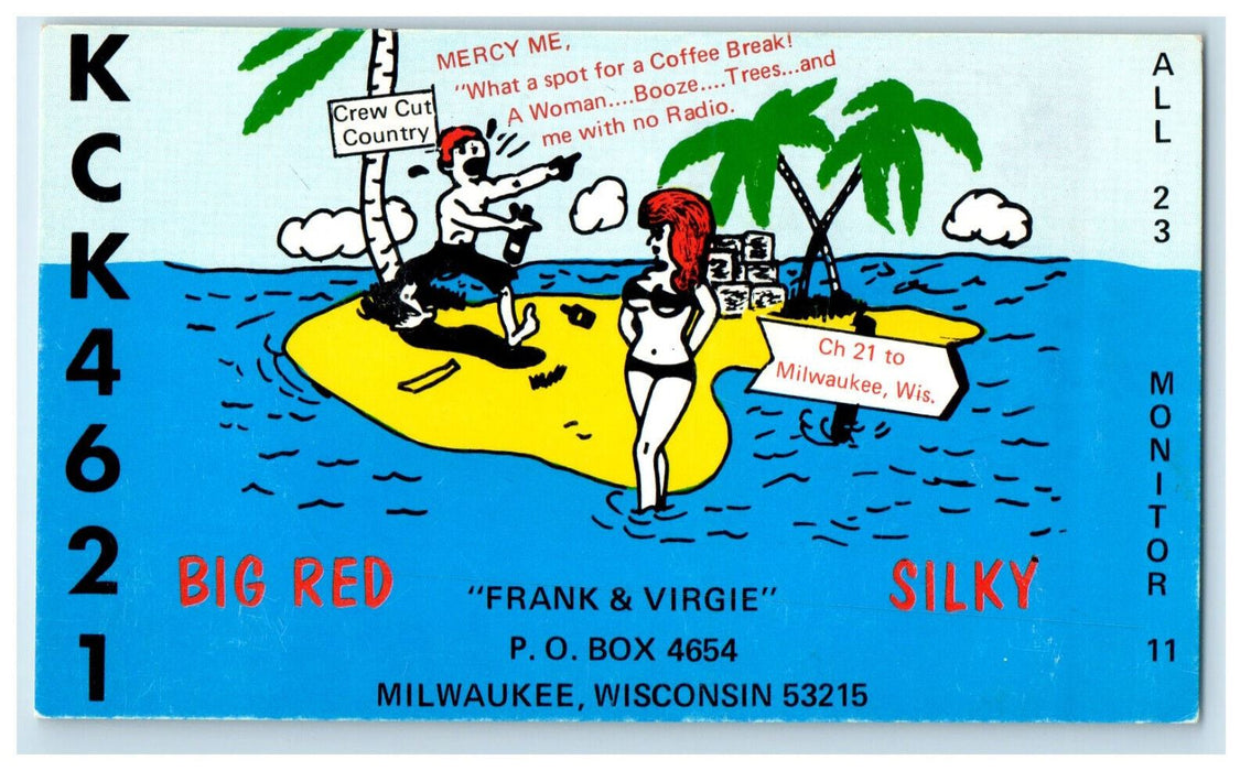 c1950s Frankie & Virgie in the Beach, Milwaukee Wisconsin WI Comic Postcard