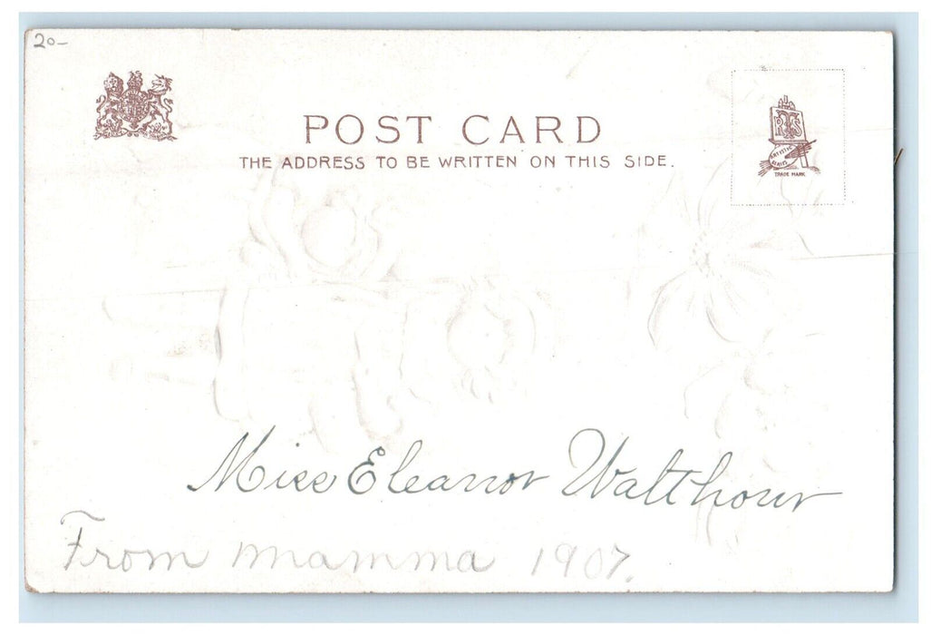 c1905 Valentine Greetings Cute Little Girls Pink Flowers Embossed Postcard