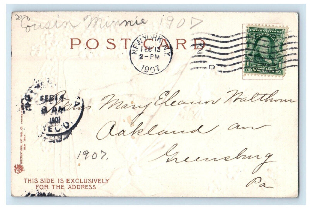 1907 Valentine With Love Clapsaddle (?) Little Girl Heart Flowers Postcard