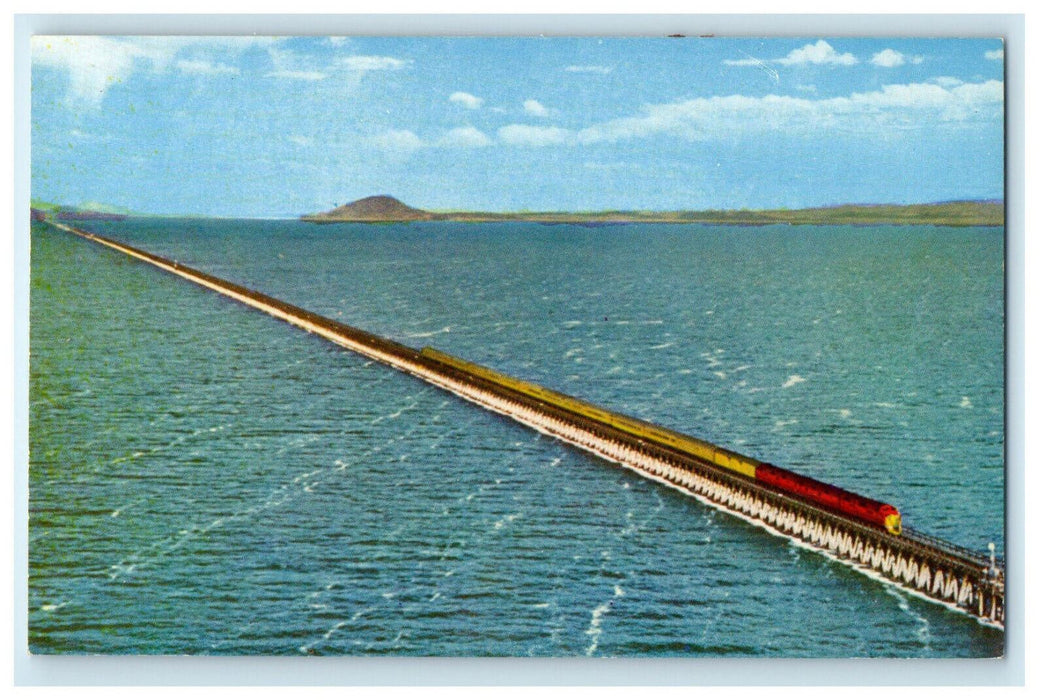 c1950s Locomotive Train Crossing Lucin Cut-Off Utah UT Unposted Postcard