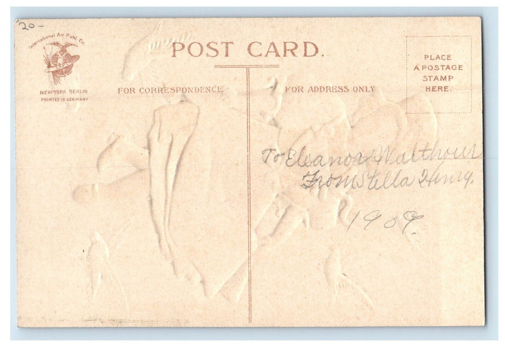 1909 Valentine Greeting Clapsaddle (?) Little Girl Dress Dove Embossed Postcard