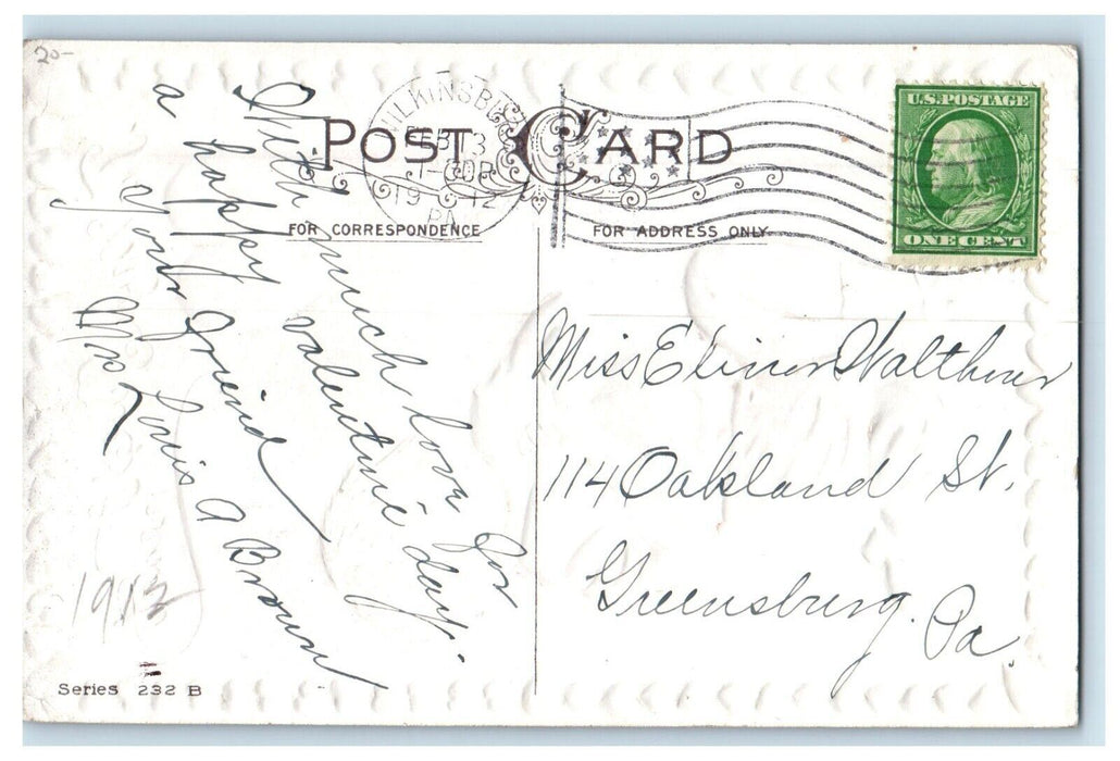 1912 Valentine Little Boy Bended Knee Hearts Embossed Wilkes-Barre PA Postcard