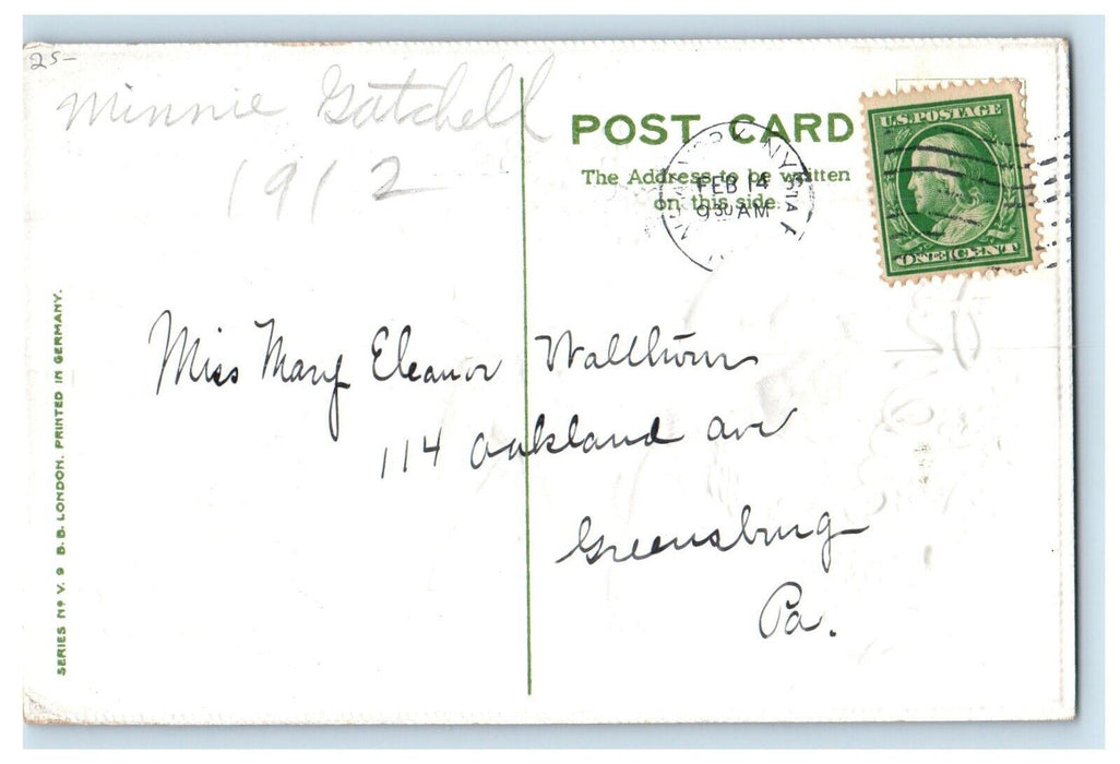 c1910's Valentine Cupid Cherub Floating Poem Pansies Flowers Embossed Postcard