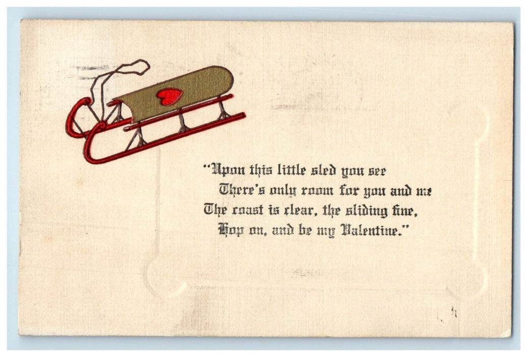 1912 Valentine Sled Heart Embossed Greenburg Pennsylvania PA Antique Postcard