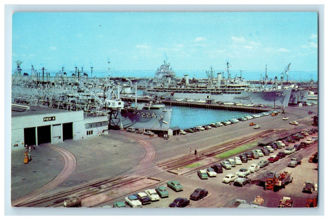 c1950's Water Front at US Naval Base Norfolk Virginia VA Unposted Postcard