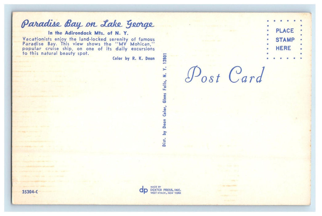 c1960's MV Mohican Ship Paradise Bay on Lake George New York NY Postcard