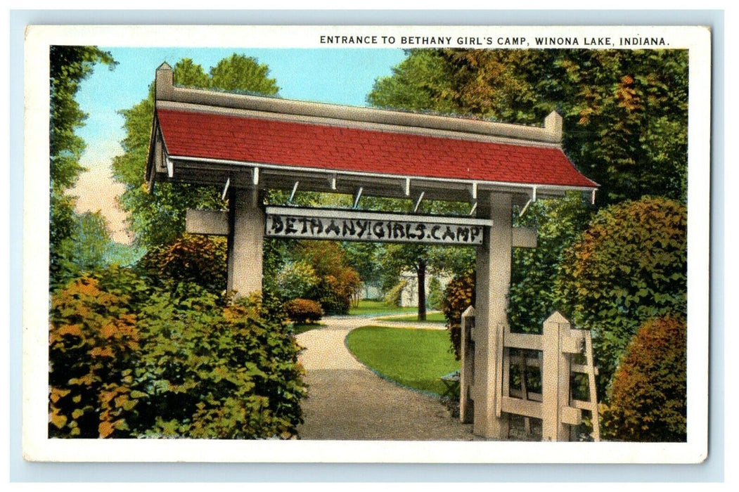 c1920's Entrance To Bethany Girls Camp Winona Lake Indiana IN Vintage Postcard