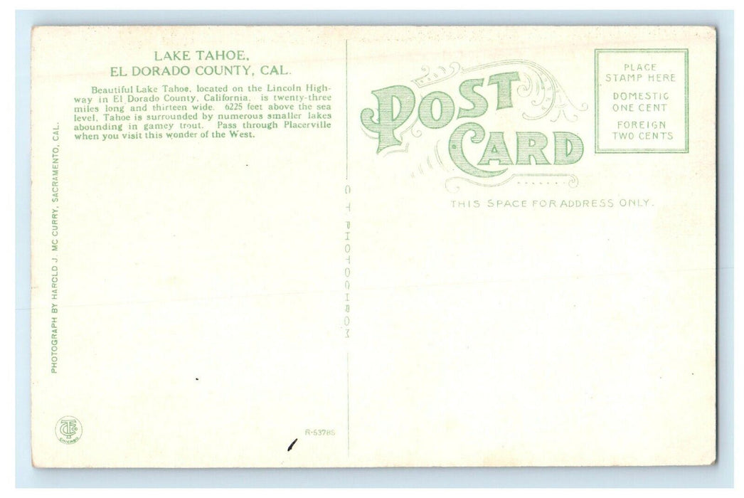 c1920's El Dorado County Steamer Ship Lake Tahoe California CA Antique Postcard